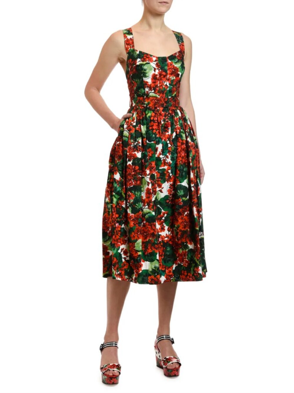 Dolce&Gabbana cotton dress in a vibrant geranium floral print - Size IT 46 - Picture 11 of 14